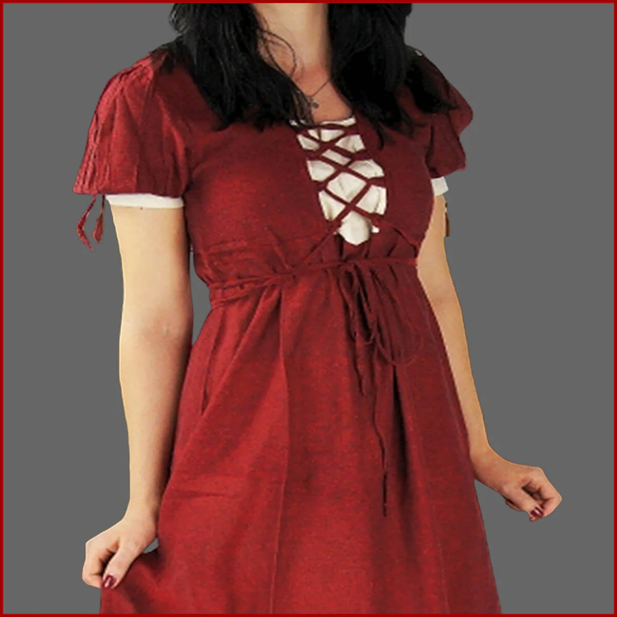 Leichtes Mittelalterkleid kurzarm - Übergröße - rot - 4XL + 5XL