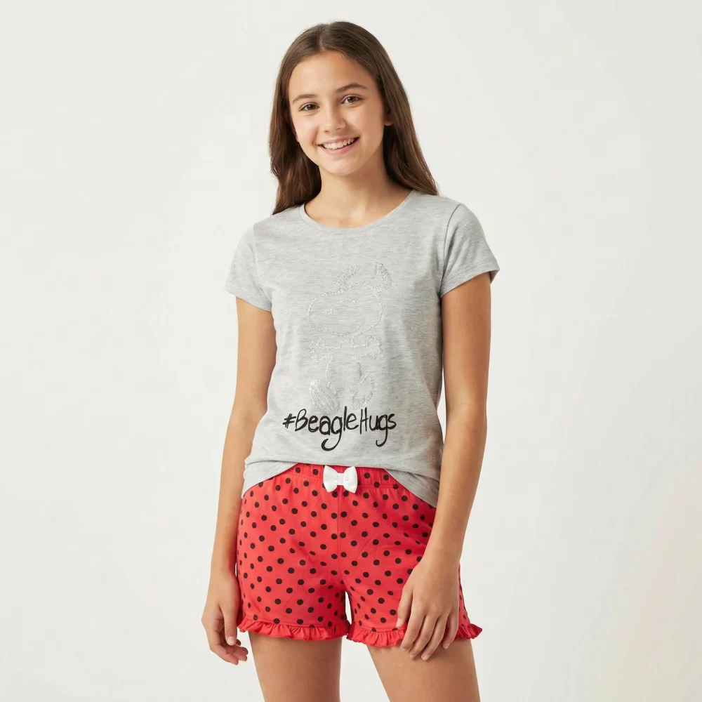 Snoopy Mädchen kurzarm Pyjama Schlafanzug Shirt Shorts – Bild 7